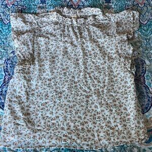 Monteau Floral Ruffle Sleeve Blouse - Cream and Brown